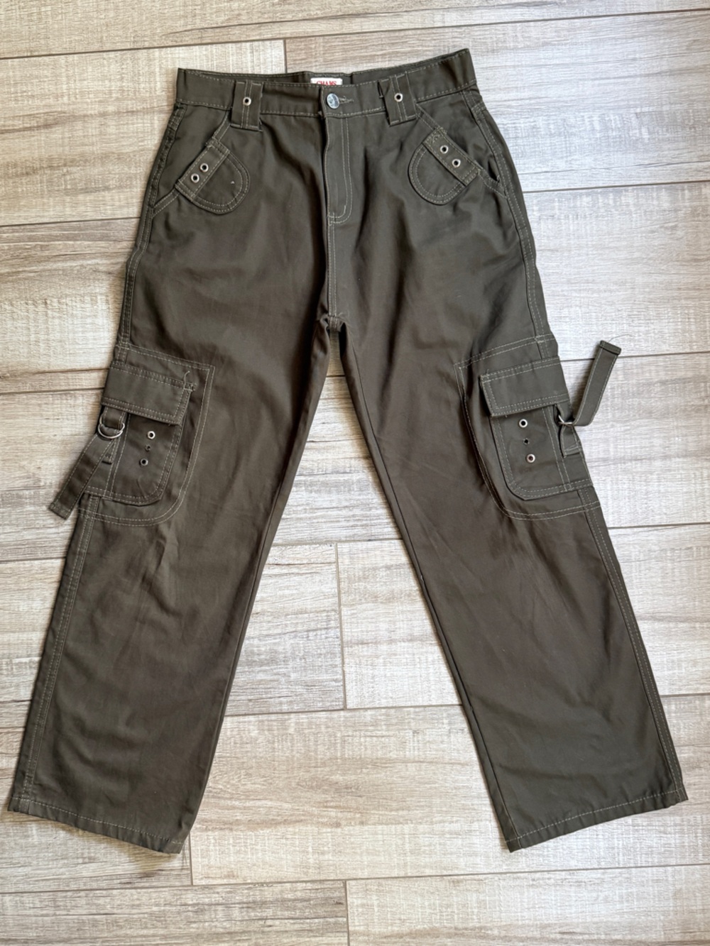 Chams Supply Co Baggy Cargo Pants Olive Green 28x25 Wide Leg